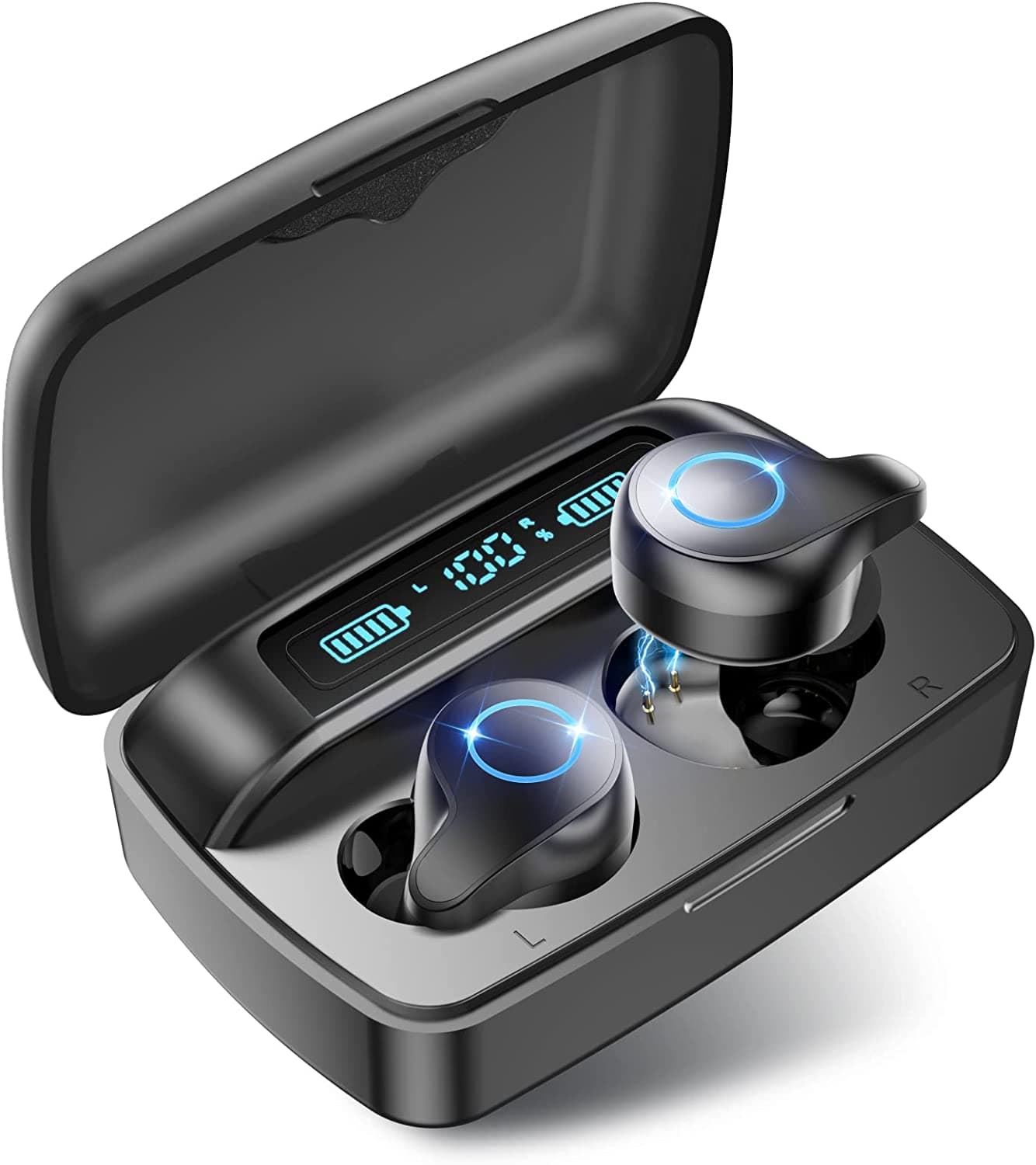 Ecouteurs Bluetooth 5.0 sans Fil avec Contrôle Tactile et Etui de Boîtier de Charge IPX7 Noir